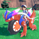 Pokemon trainer riding a Koraidon.